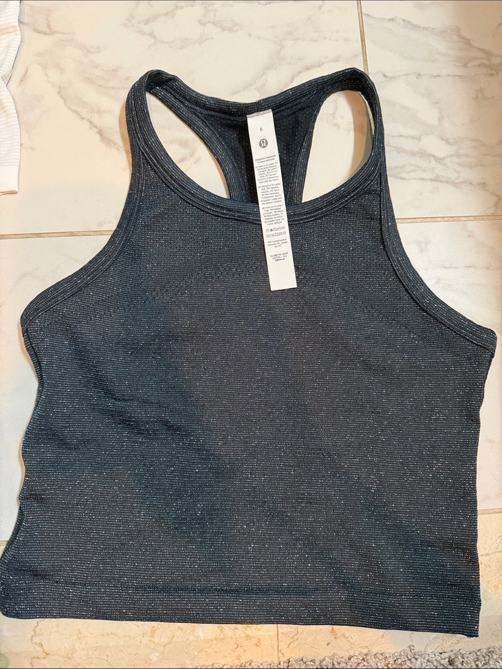 Lululemon swiftly tech Black Sparkle cropped Racerback Tank Top 2.0